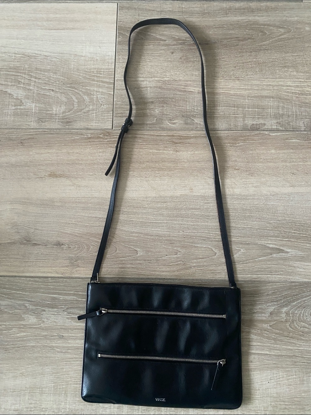 Vince Black Leather Zip-Front Crossbody Bag